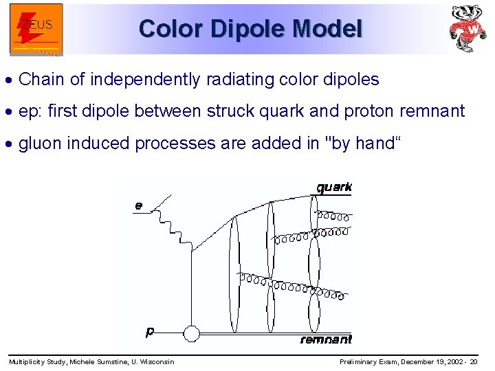 Color Dipole Model · Chain of independently radiating color dipoles · ep: first dipole