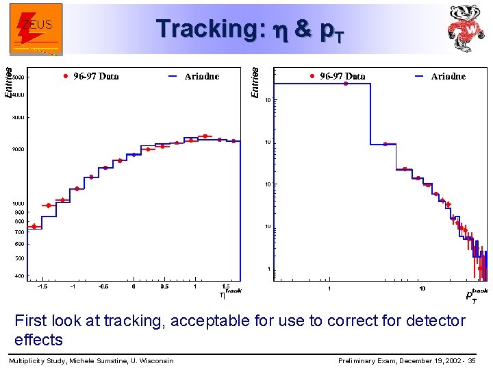 Tracking: & p. T First look at tracking, acceptable for use to correct for
