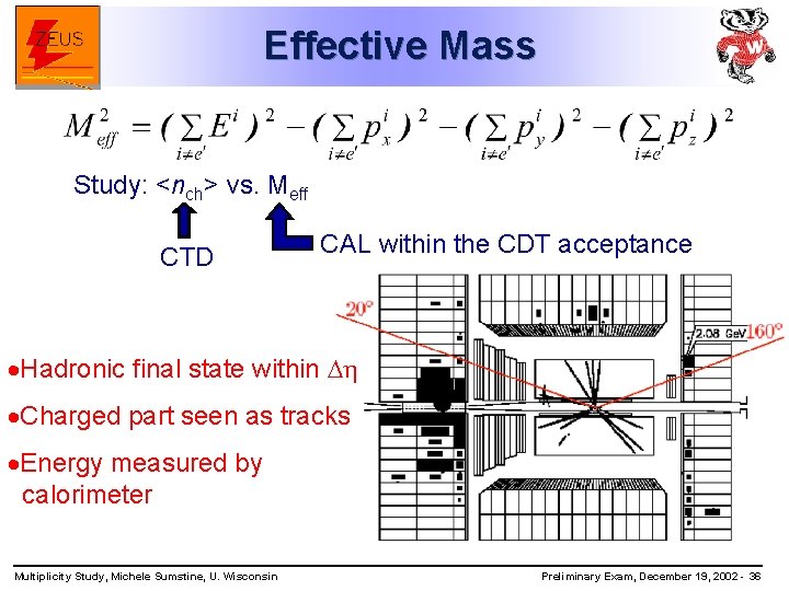 Effective Mass Study: <nch> vs. Meff CTD CAL within the CDT acceptance ·Hadronic final