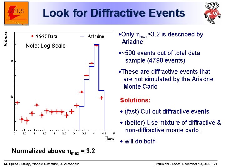 Look for Diffractive Events Note: Log Scale ·Only max>3. 2 is described by Ariadne