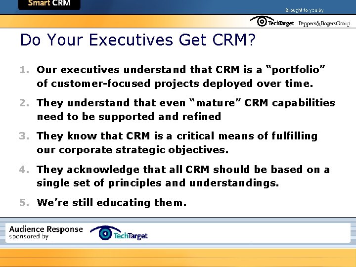 Do Your Executives Get CRM? 1. Our executives understand that CRM is a “portfolio”