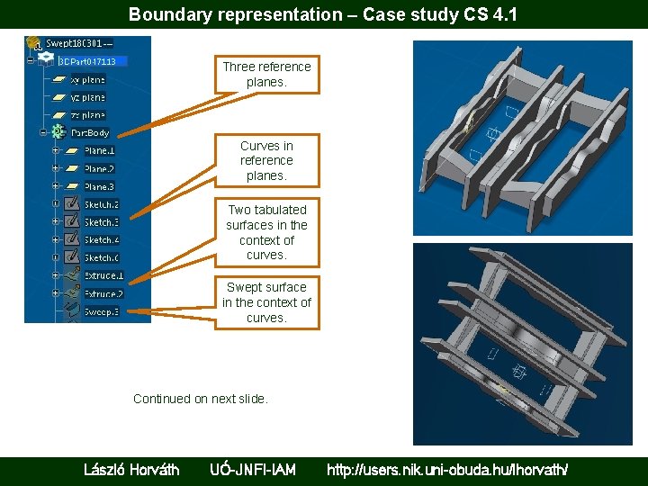 Boundary representation – Case study CS 4. 1 Three reference planes. Curves in reference