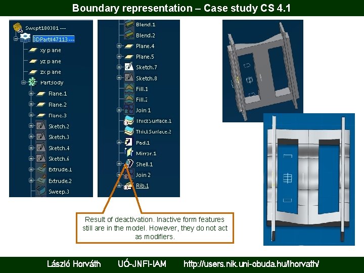 Boundary representation – Case study CS 4. 1 Result of deactivation. Inactive form features