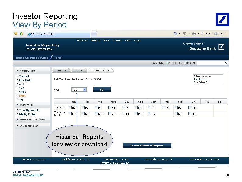 Investor Reporting View By Period Historical Reports for view or download Deutsche Bank Global