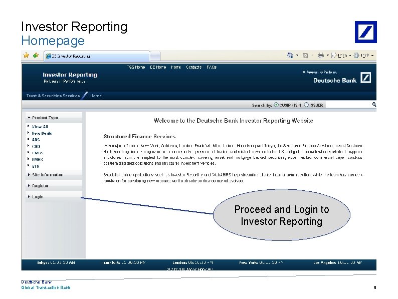 Investor Reporting Homepage Proceed and Login to Investor Reporting Deutsche Bank Global Transaction Bank