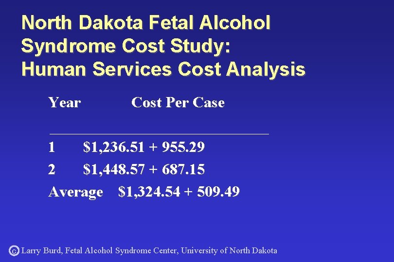 North Dakota Fetal Alcohol Syndrome Cost Study: Human Services Cost Analysis Year Cost Per