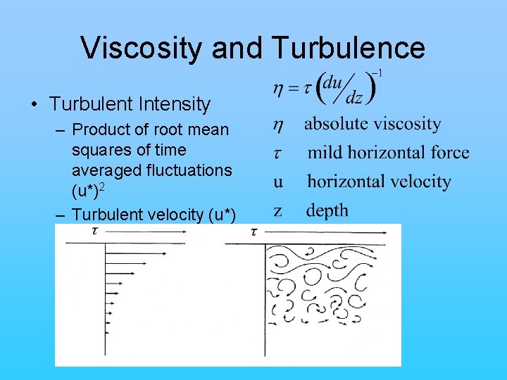 Viscosity and Turbulence • Turbulent Intensity – Product of root mean squares of time