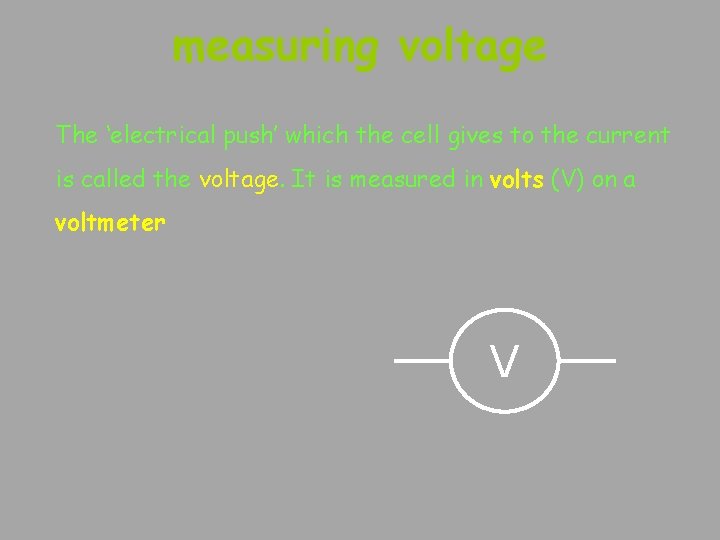 measuring voltage The ‘electrical push’ which the cell gives to the current is called