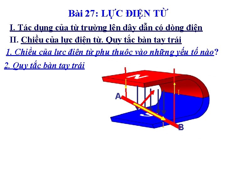 Bài 27: LỰC ĐIỆN TỪ I. Tác dụng của từ trường lên dây dẫn