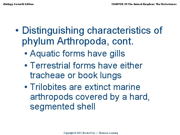 Biology, Seventh Edition CHAPTER 29 The Animal Kingdom: The Protostomes • Distinguishing characteristics of