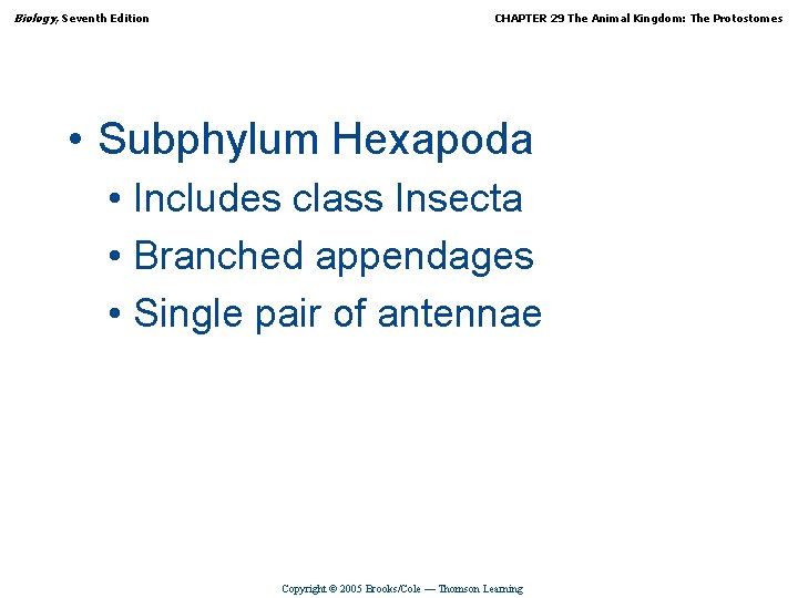 Biology, Seventh Edition CHAPTER 29 The Animal Kingdom: The Protostomes • Subphylum Hexapoda •