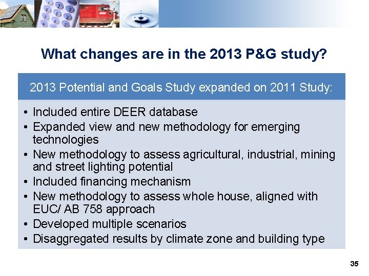 What changes are in the 2013 P&G study? 2013 Potential and Goals Study expanded