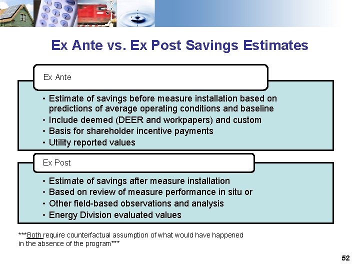 Ex Ante vs. Ex Post Savings Estimates Ex Ante • Estimate of savings before