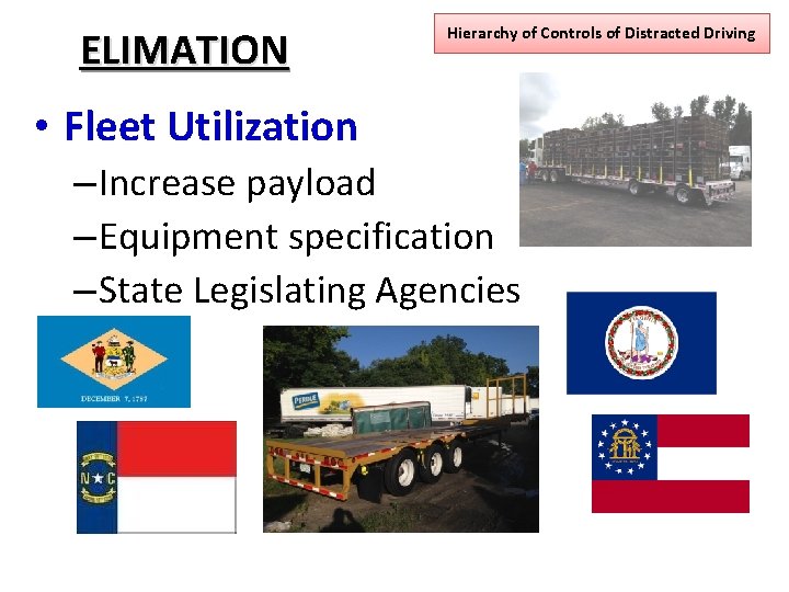 ELIMATION Hierarchy of Controls of Distracted Driving • Fleet Utilization – Increase payload –