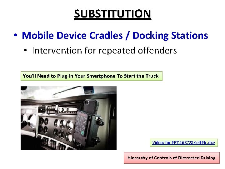 SUBSTITUTION • Mobile Device Cradles / Docking Stations • Intervention for repeated offenders You’ll