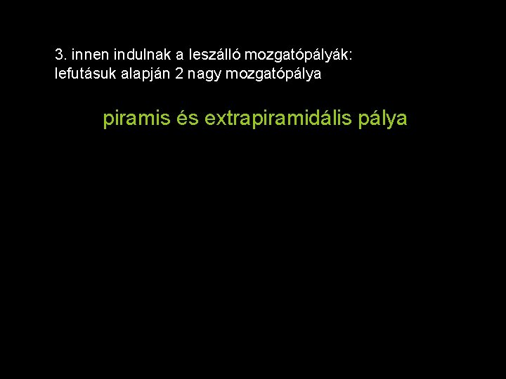 3. innen indulnak a leszálló mozgatópályák: lefutásuk alapján 2 nagy mozgatópálya piramis és extrapiramidális