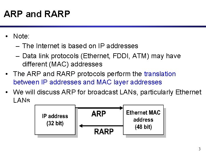 ARP and RARP • Note: – The Internet is based on IP addresses –