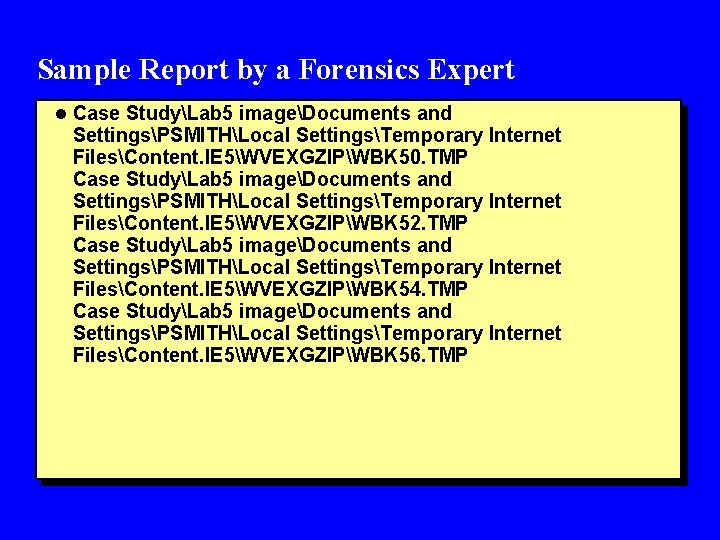 Sample Report by a Forensics Expert l Case StudyLab 5 imageDocuments and SettingsPSMITHLocal SettingsTemporary