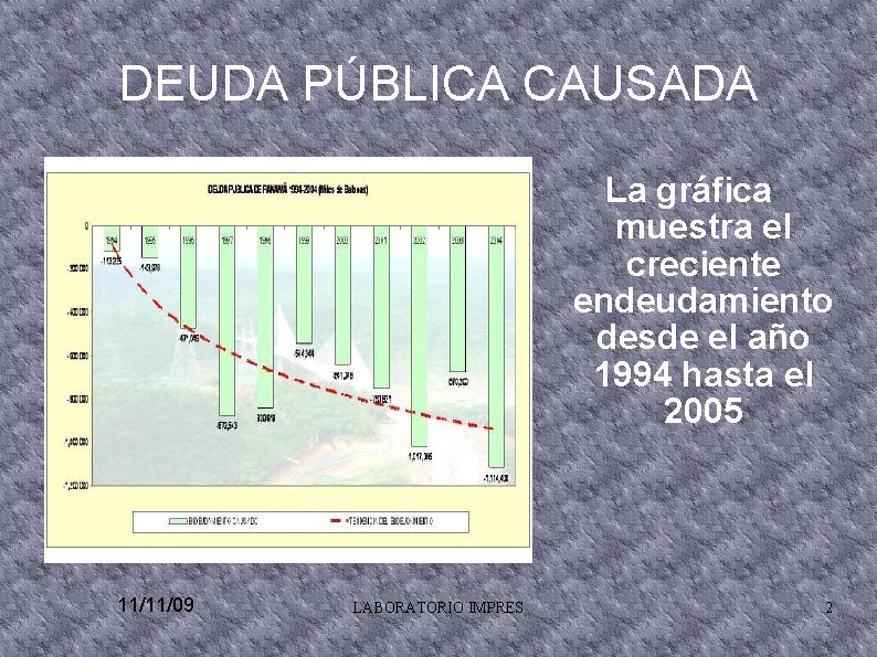 DEUDA PÚBLICA CAUSADA La gráfica muestra el creciente endeudamiento desde el año 1994 hasta