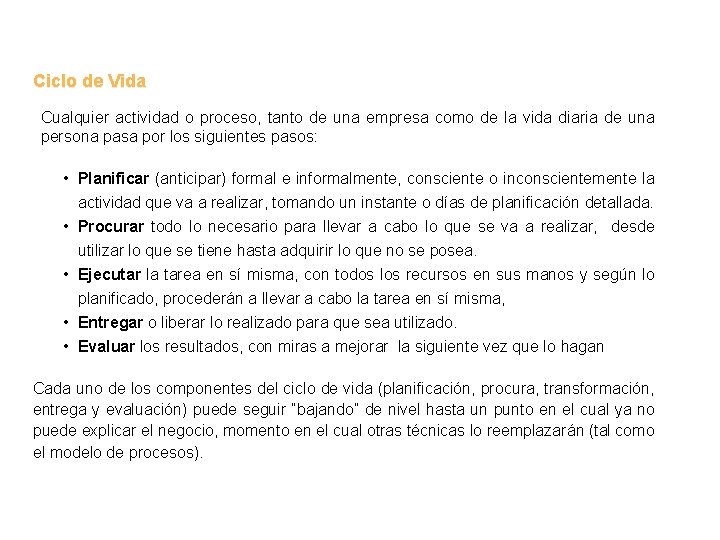 Ciclo de Vida Cualquier actividad o proceso, tanto de una empresa como de la