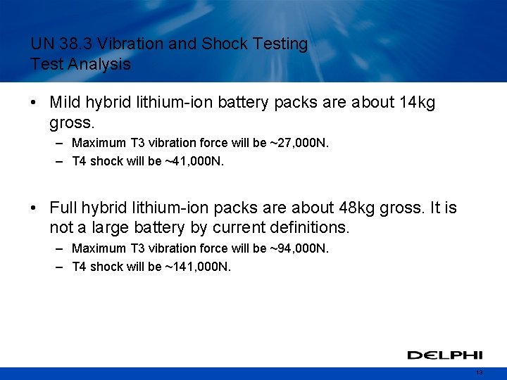 UN 38. 3 Vibration and Shock Testing Test Analysis • Mild hybrid lithium-ion battery