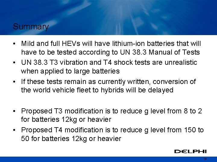 Summary • Mild and full HEVs will have lithium-ion batteries that will have to