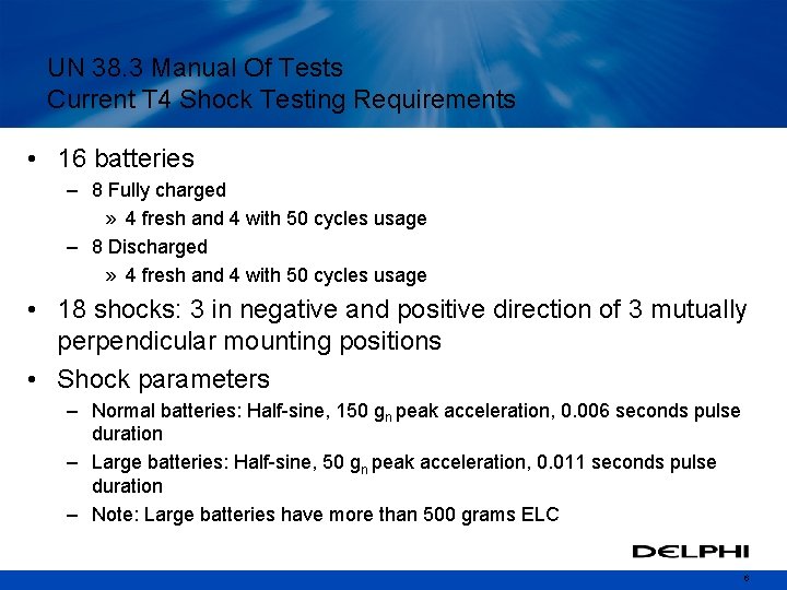 UN 38. 3 Manual Of Tests Current T 4 Shock Testing Requirements • 16