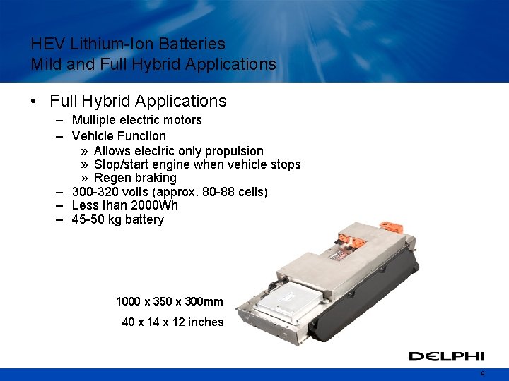 HEV Lithium-Ion Batteries Mild and Full Hybrid Applications • Full Hybrid Applications – Multiple