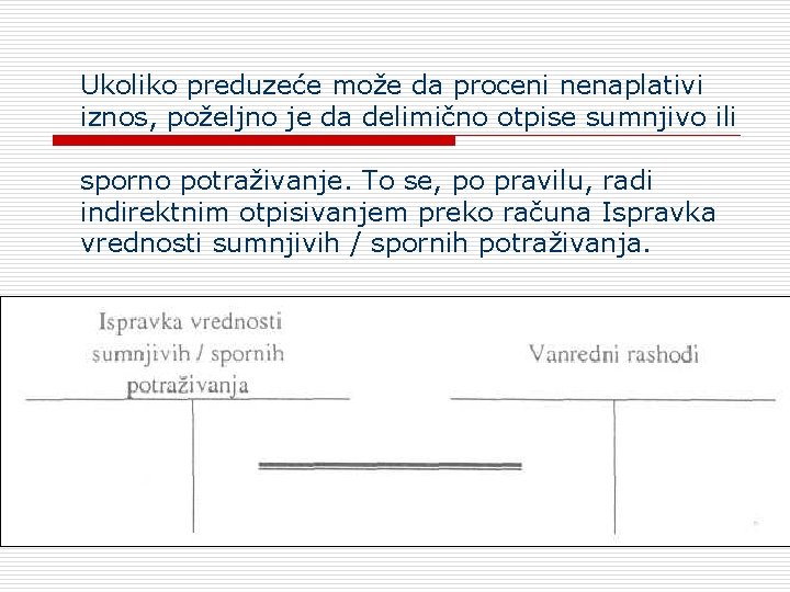 Ukoliko preduzeće može da proceni nenaplativi iznos, poželjno je da delimično otpise sumnjivo ili