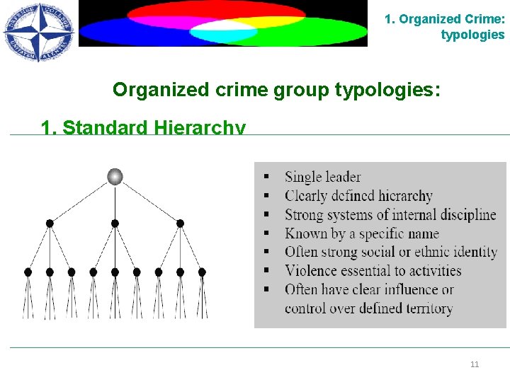 1. Organized Crime: typologies Organized crime group typologies: 1. Standard Hierarchy 11 