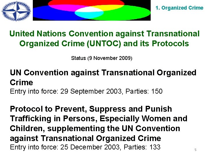 1. Organized Crime United Nations Convention against Transnational Organized Crime (UNTOC) and its Protocols