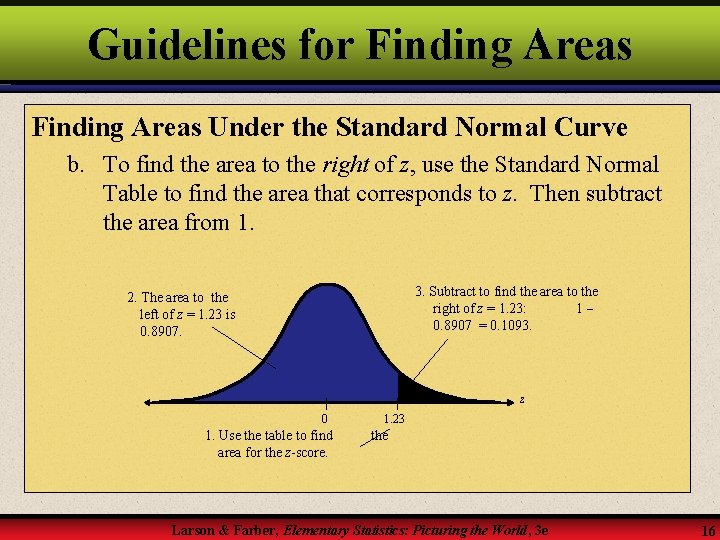 Guidelines for Finding Areas Under the Standard Normal Curve b. To find the area