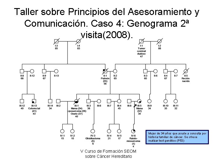 Taller sobre Principios del Asesoramiento y Comunicación. Caso 4: Genograma 2ª visita(2008). Mujer de