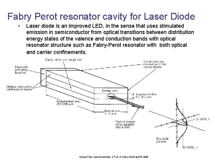 Fabry Perot resonator cavity for Laser Diode • Laser diode is an improved LED,
