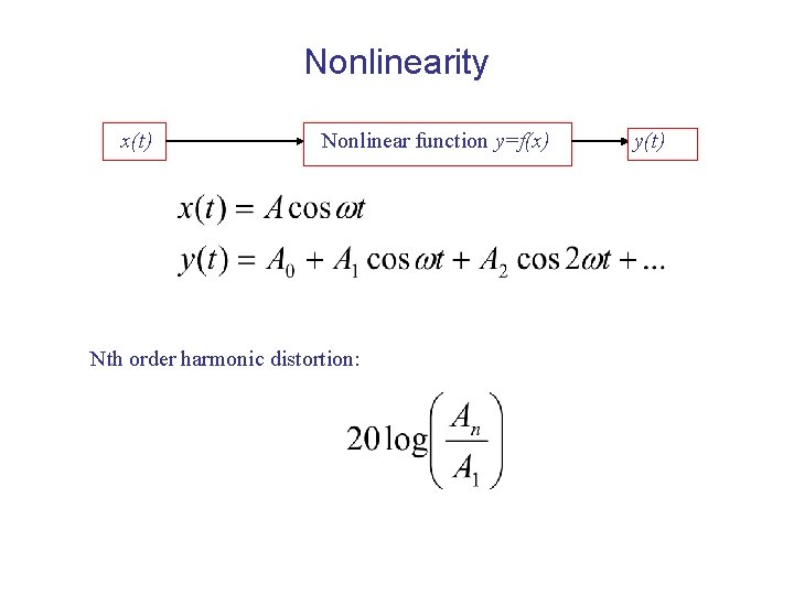 Nonlinearity x(t) Nonlinear function y=f(x) Nth order harmonic distortion: y(t) 