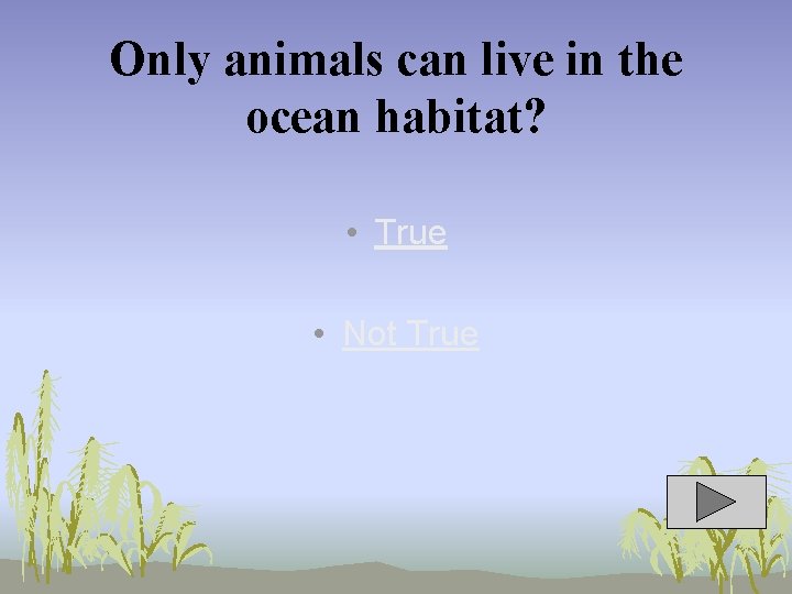 Only animals can live in the ocean habitat? • True • Not True 