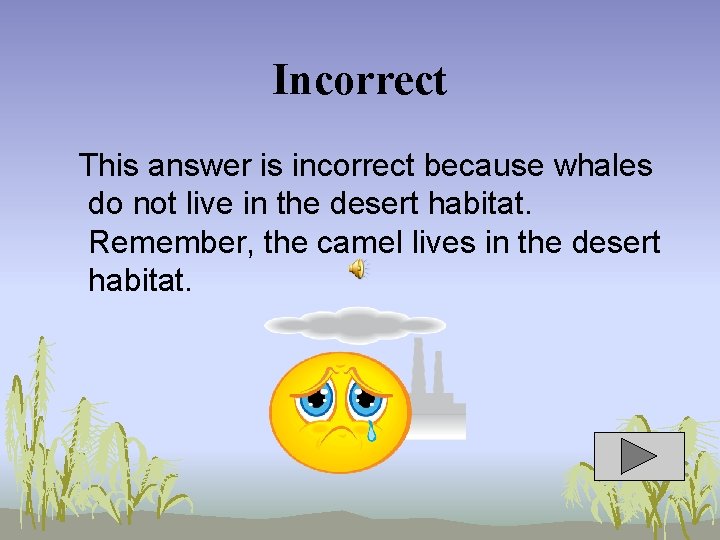 Incorrect This answer is incorrect because whales do not live in the desert habitat.