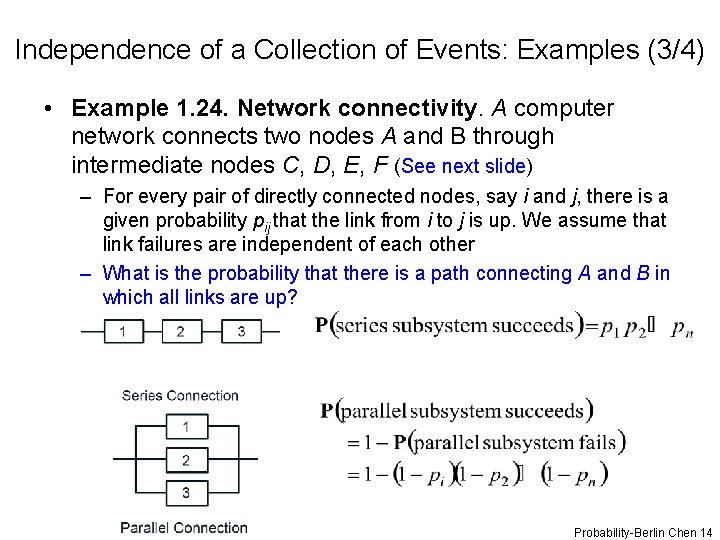 Independence of a Collection of Events: Examples (3/4) • Example 1. 24. Network connectivity.