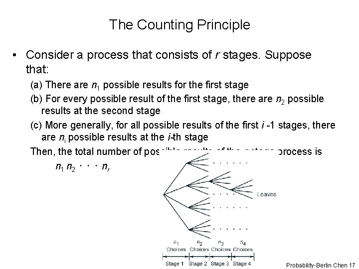 The Counting Principle • Consider a process that consists of r stages. Suppose that: