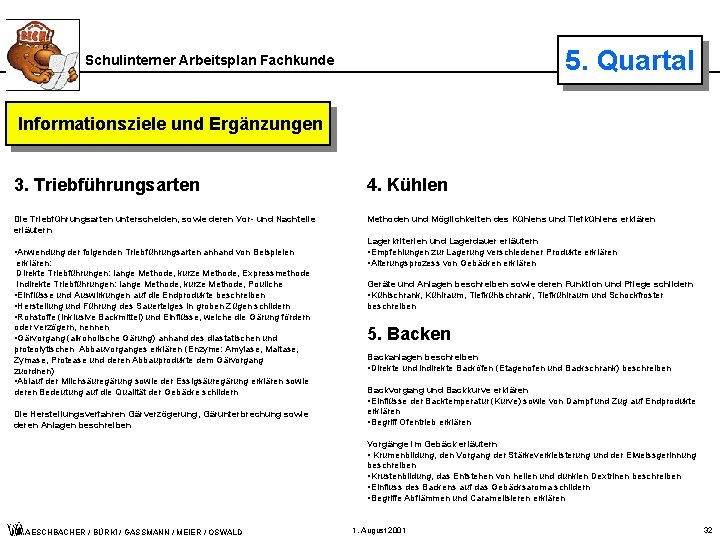 5. Quartal Schulinterner Arbeitsplan Fachkunde Informationsziele und Ergänzungen 3. Triebführungsarten 4. Kühlen Die Triebführungsarten