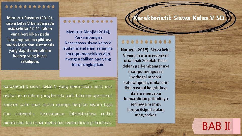 Menurut Rusman (2012), siswa kelas V berada pada usia sekitar 10 -11 tahun yang