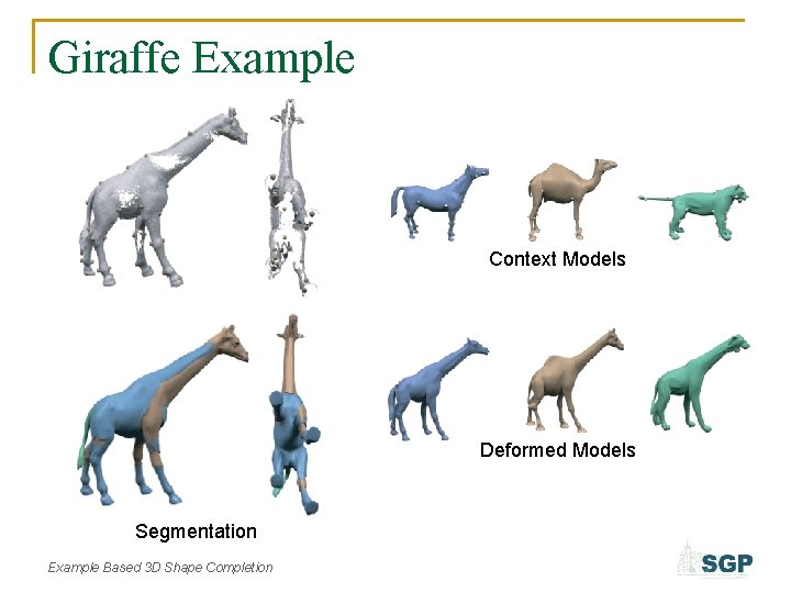 Giraffe Example Context Models Deformed Models Segmentation Example Based 3 D Shape Completion 