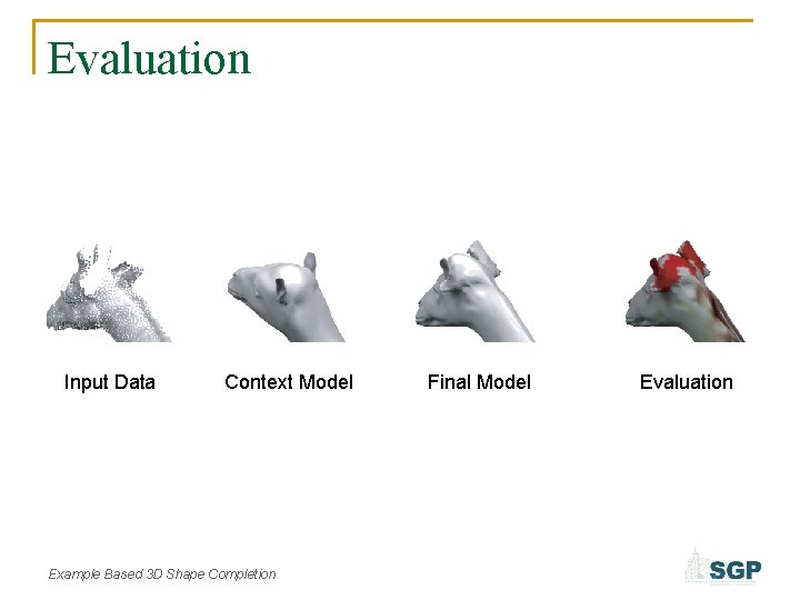 Evaluation Input Data Context Model Example Based 3 D Shape Completion Final Model Evaluation