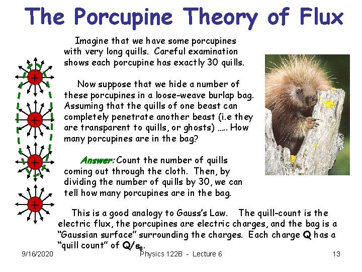 The Porcupine Theory of Flux Imagine that we have some porcupines with very long