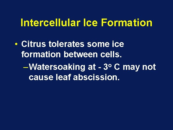 Intercellular Ice Formation • Citrus tolerates some ice formation between cells. – Watersoaking at