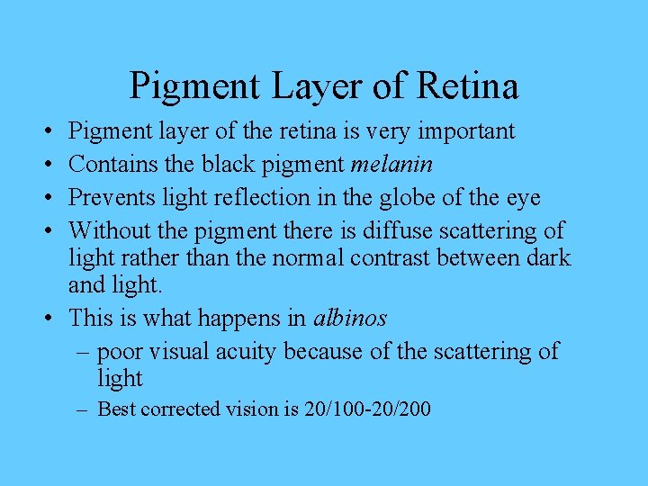 Pigment Layer of Retina • • Pigment layer of the retina is very important