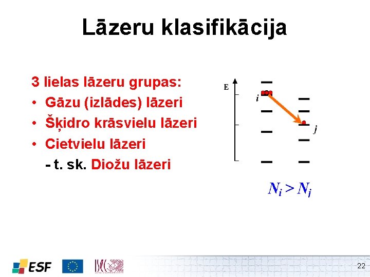 Lāzeru klasifikācija 3 lielas lāzeru grupas: • Gāzu (izlādes) lāzeri • Šķidro krāsvielu lāzeri