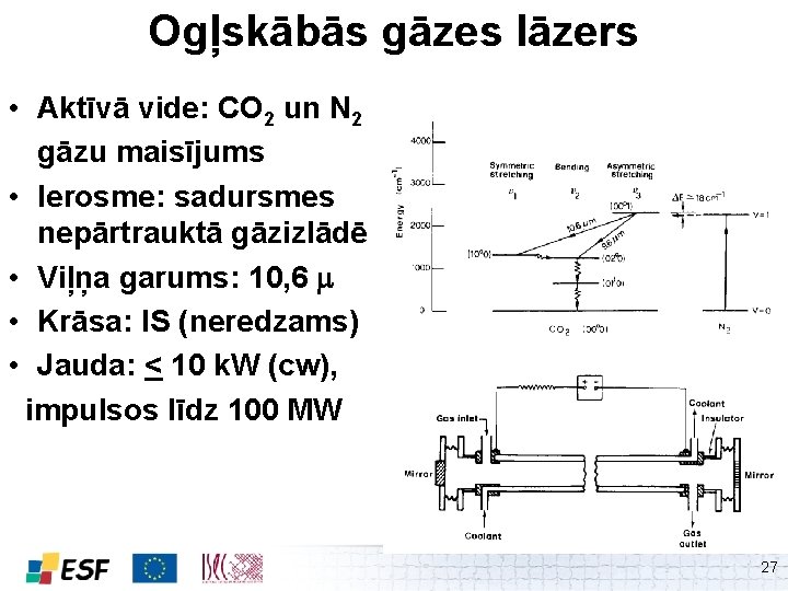 Ogļskābās gāzes lāzers • Aktīvā vide: CO 2 un N 2 gāzu maisījums •