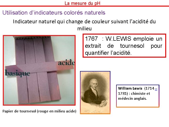 La mesure du p. H Utilisation d’indicateurs colorés naturels Indicateur naturel qui change de