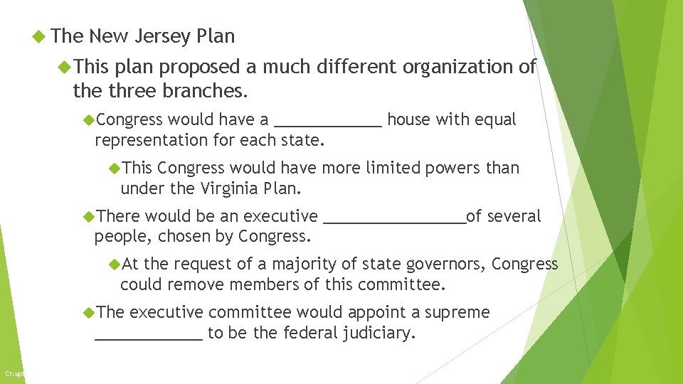  The New Jersey Plan This plan proposed a much different organization of the